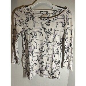 Anthropologie Postmark Deer Print Banter Tee XS White Black Animal Sketch Top